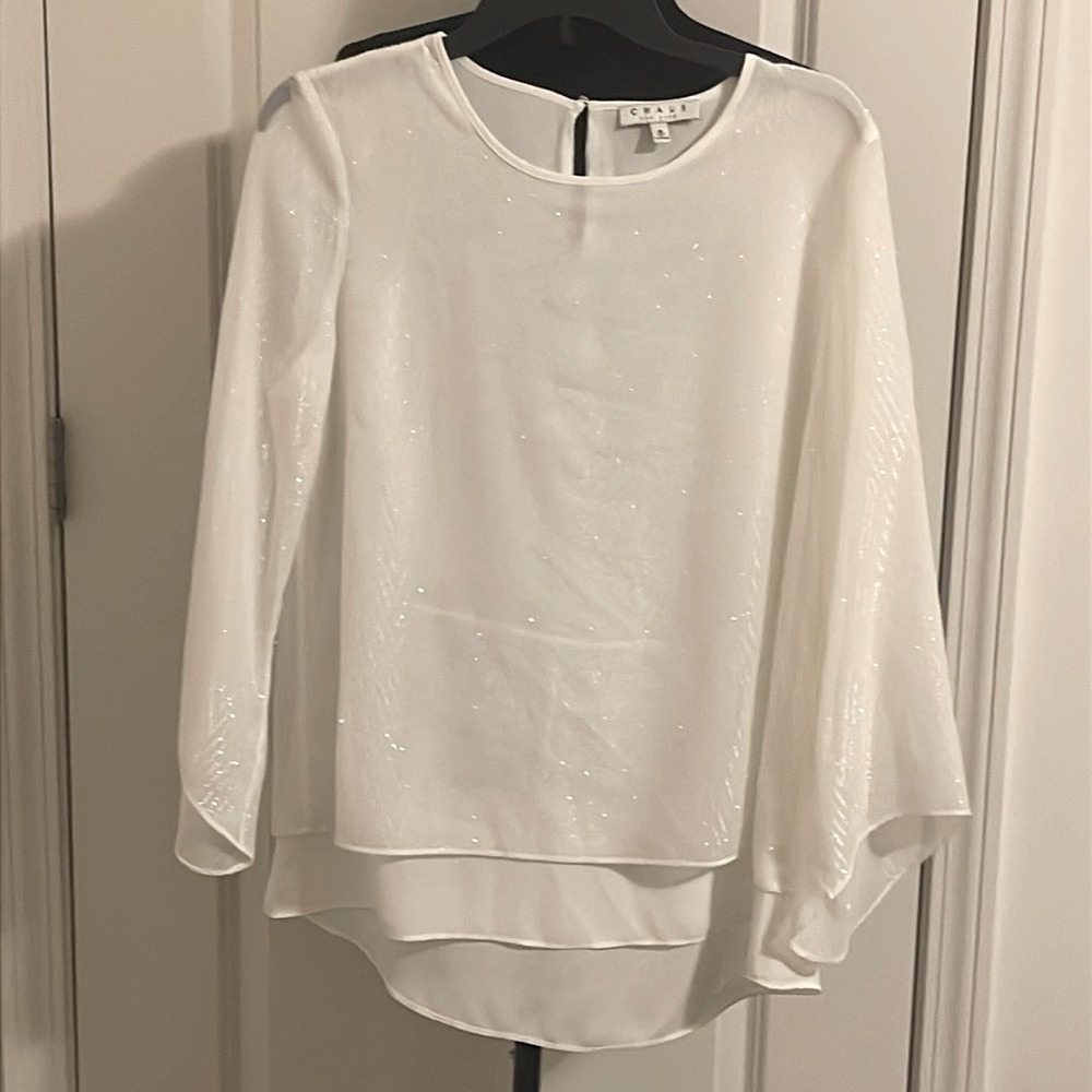 Chaus New York Cream Sparkly Lined Dress Shirt Size M